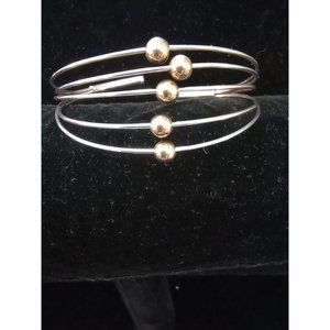 Silver Wire Artisan Cuff Bracelet with Goldtone Floating Beads